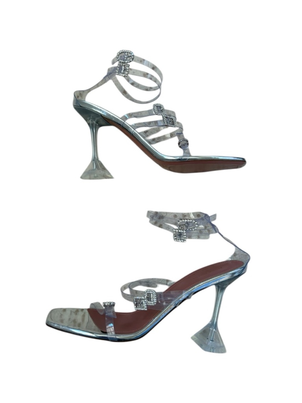 Amina Muaddi Made in Italy Robyn Transparent PVC Buckle-Embellished Sandals - Picture 2 of 15